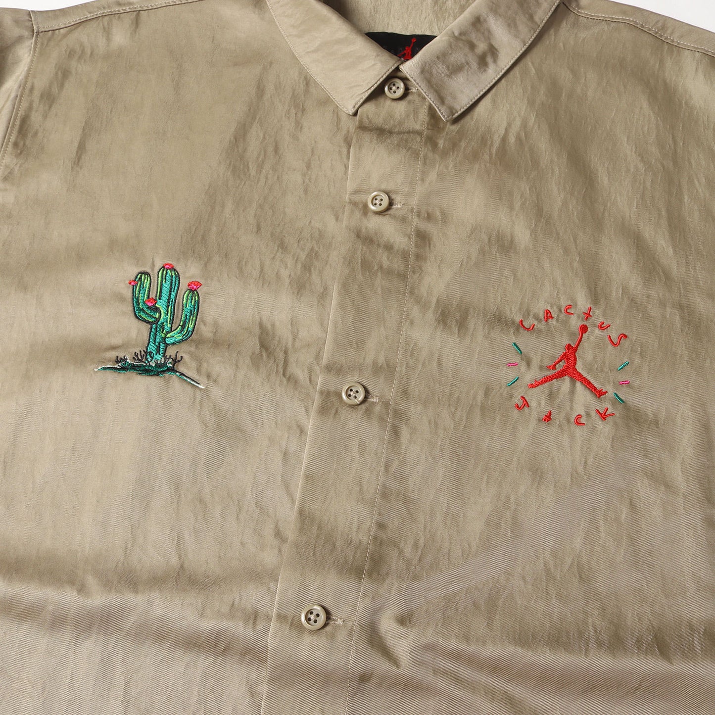 21SS ×TRAVIS SCOTT Cactus Jack JORDAN フレイム刺繍 ナイロン 半袖シャツ(AS M J TS BTN DWN TOP)