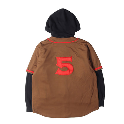 22SS ベースボールシャツ レイヤード スウェット パーカー(Baseball Jersey Hooded Sweatshirt)