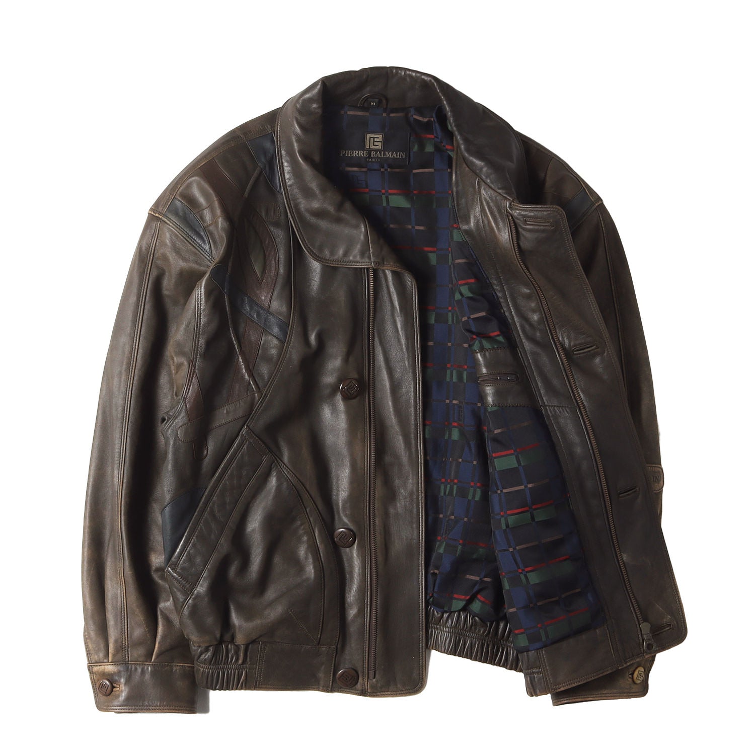 美品　Balmain バルマン ラムレザー　裏地総柄　ノーカラー　ジャケット　L 14111065-c.jpg?v=1735375621&