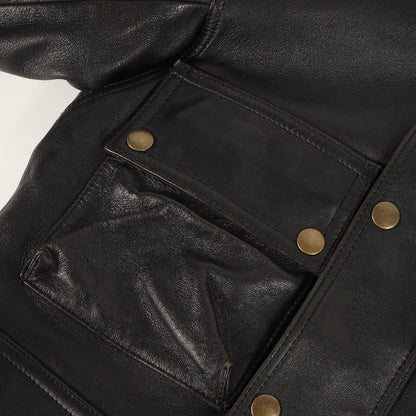 シープスキンレザー ライナーベスト付き モーターサイクル ジャケット(AD-10 SHEEPSKIN BMC JACKET)