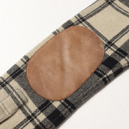 ディアスキンレザー エルボーパッチ付き チェック ウールニット シャツジャケット