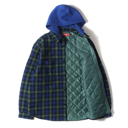 23AW フード付き 裏地キルティング チェック ネルシャツ(Tartan Flannel Hooded Shirt)