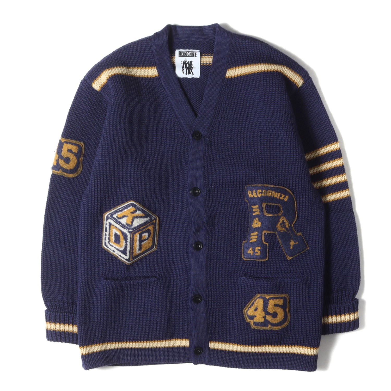 新品 バウワウ×レコグナイズ コラボ ワッペン レタードカーディガン Lサイズ RECOGNIZE (レコグナイズ) ×BOWWOW ウールニット レタード