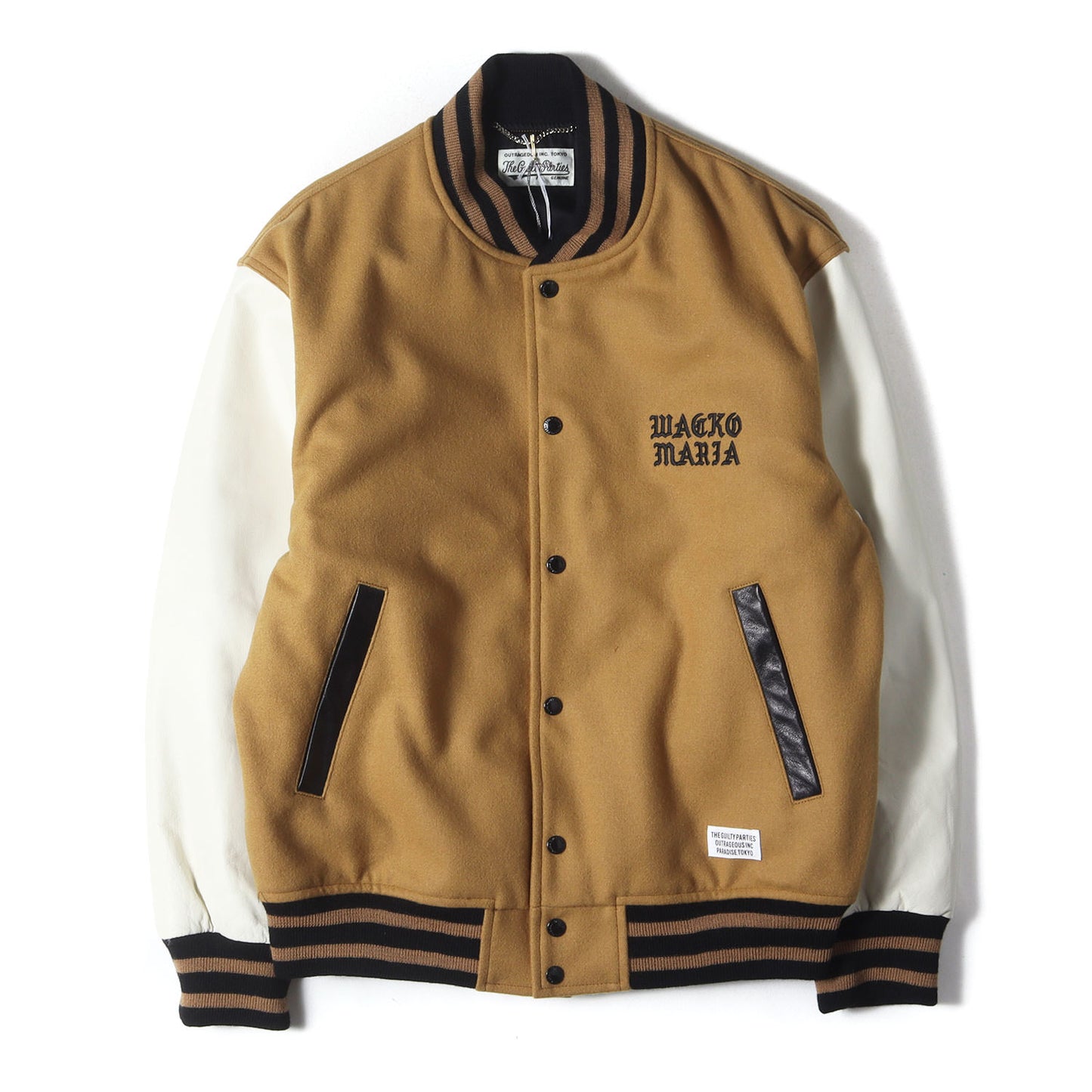 24SS 袖レザー メルトンウール スタジャン / バーシティ ジャケット(LEATHER VARSITY JACKET)