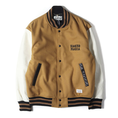 24SS 袖レザー メルトンウール スタジャン / バーシティ ジャケット(LEATHER VARSITY JACKET)