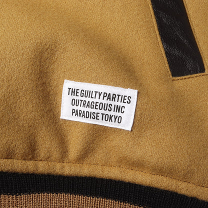 24SS 袖レザー メルトンウール スタジャン / バーシティ ジャケット(LEATHER VARSITY JACKET)