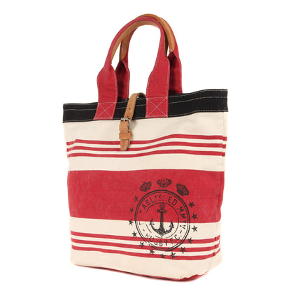 マリンボーダー レザーハンドル キャンバス トートバッグ