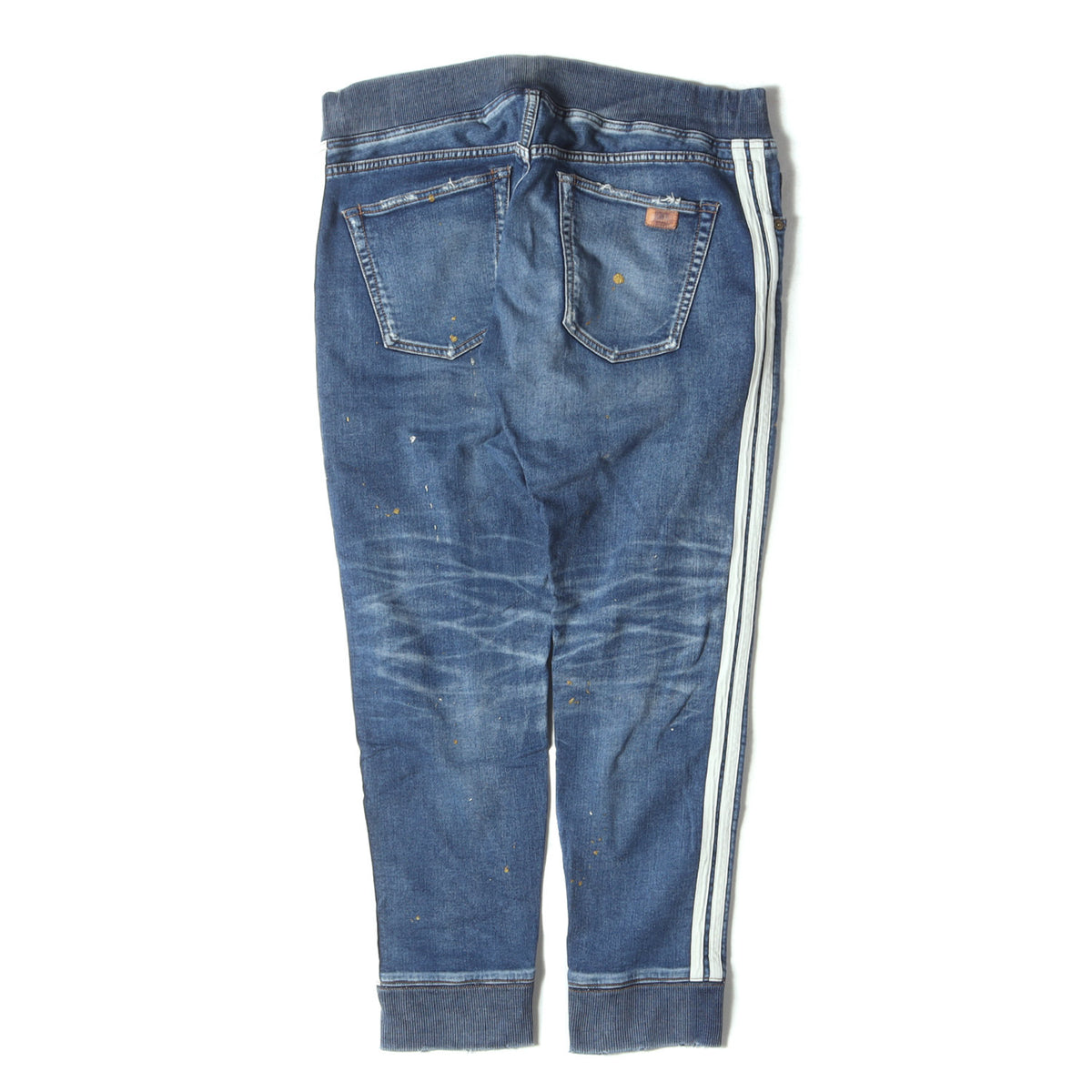 ダメージリペア加工 スウェットデニム トラックパンツ(SWEATLIKE-INDIGO DENIM TRACK PANTS)