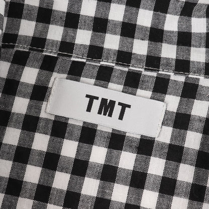 24SS オープンカラー ギンガムチェック シャンブレー 半袖シャツ(COTTON LINEN CHAMBRAY SHIRTS)
