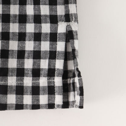 24SS オープンカラー ギンガムチェック シャンブレー 半袖シャツ(COTTON LINEN CHAMBRAY SHIRTS)