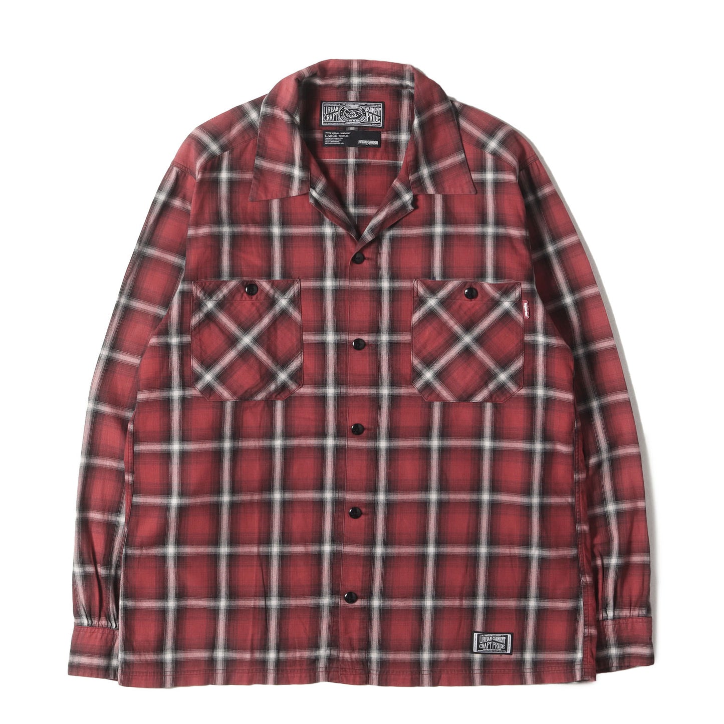 オンブレチェック オープンカラー ワークシャツ(B&C / C-SHIRTS. LS)