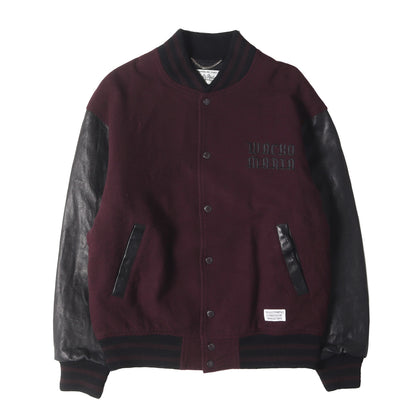 23SS 袖レザー メルトンウール スタジャン / バーシティ ジャケット(LEATHER VARSITY JACKET)