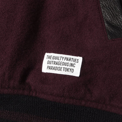 23SS 袖レザー メルトンウール スタジャン / バーシティ ジャケット(LEATHER VARSITY JACKET)