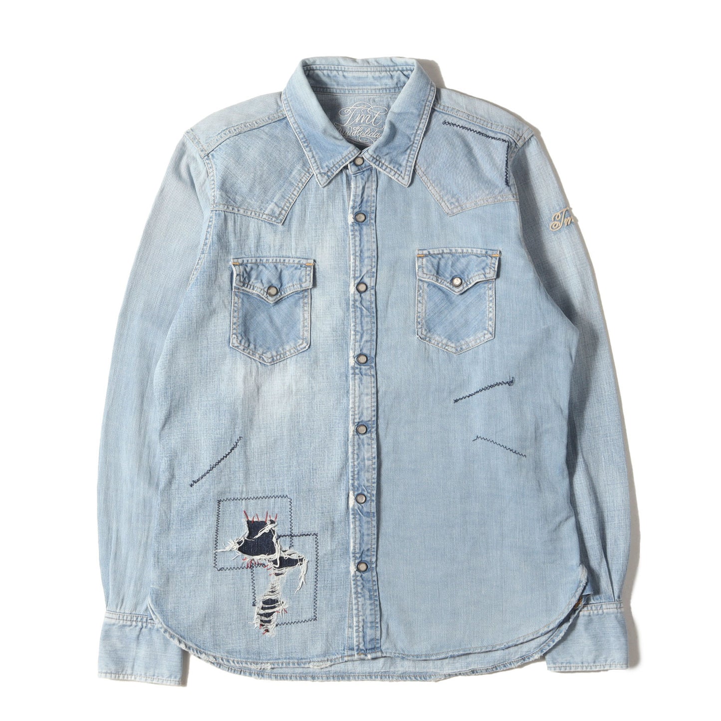 クラッシュリペア加工 クレイジー ウエスタン デニムシャツ(L/SL CRAZY CRUSH DENIM SHIRT)