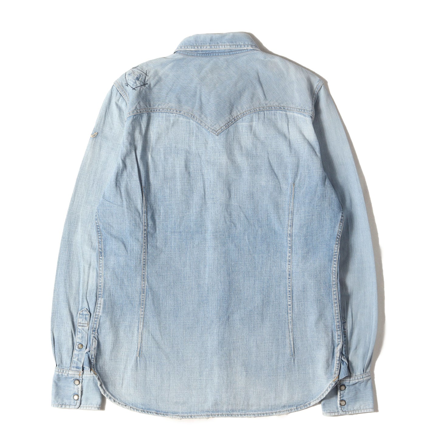 クラッシュリペア加工 クレイジー ウエスタン デニムシャツ(L/SL CRAZY CRUSH DENIM SHIRT)