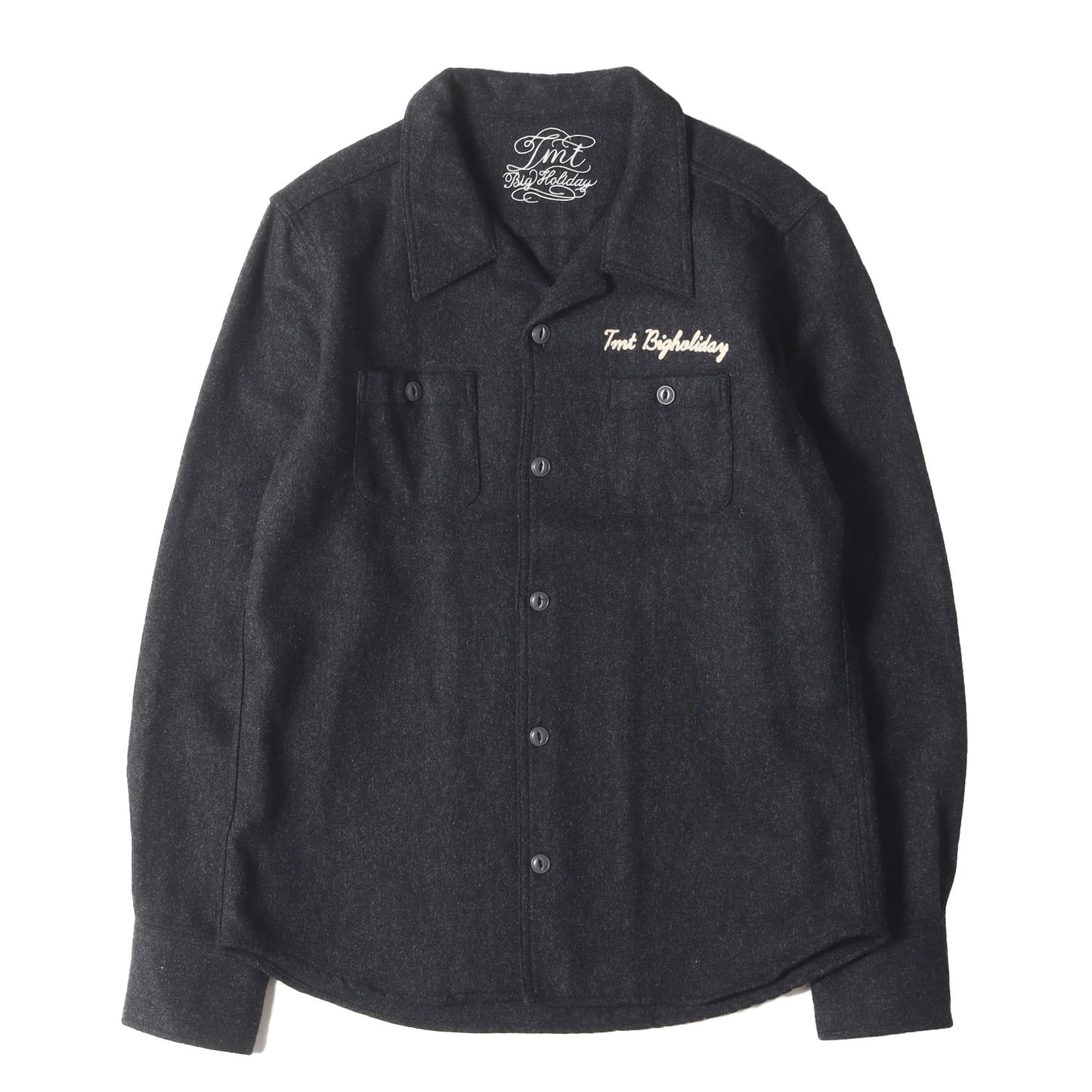 チェーン刺繍ロゴ オープンカラー ウールシャツ