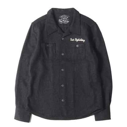 チェーン刺繍ロゴ オープンカラー ウールシャツ