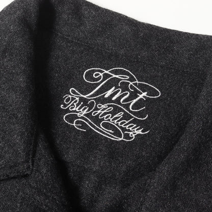 チェーン刺繍ロゴ オープンカラー ウールシャツ