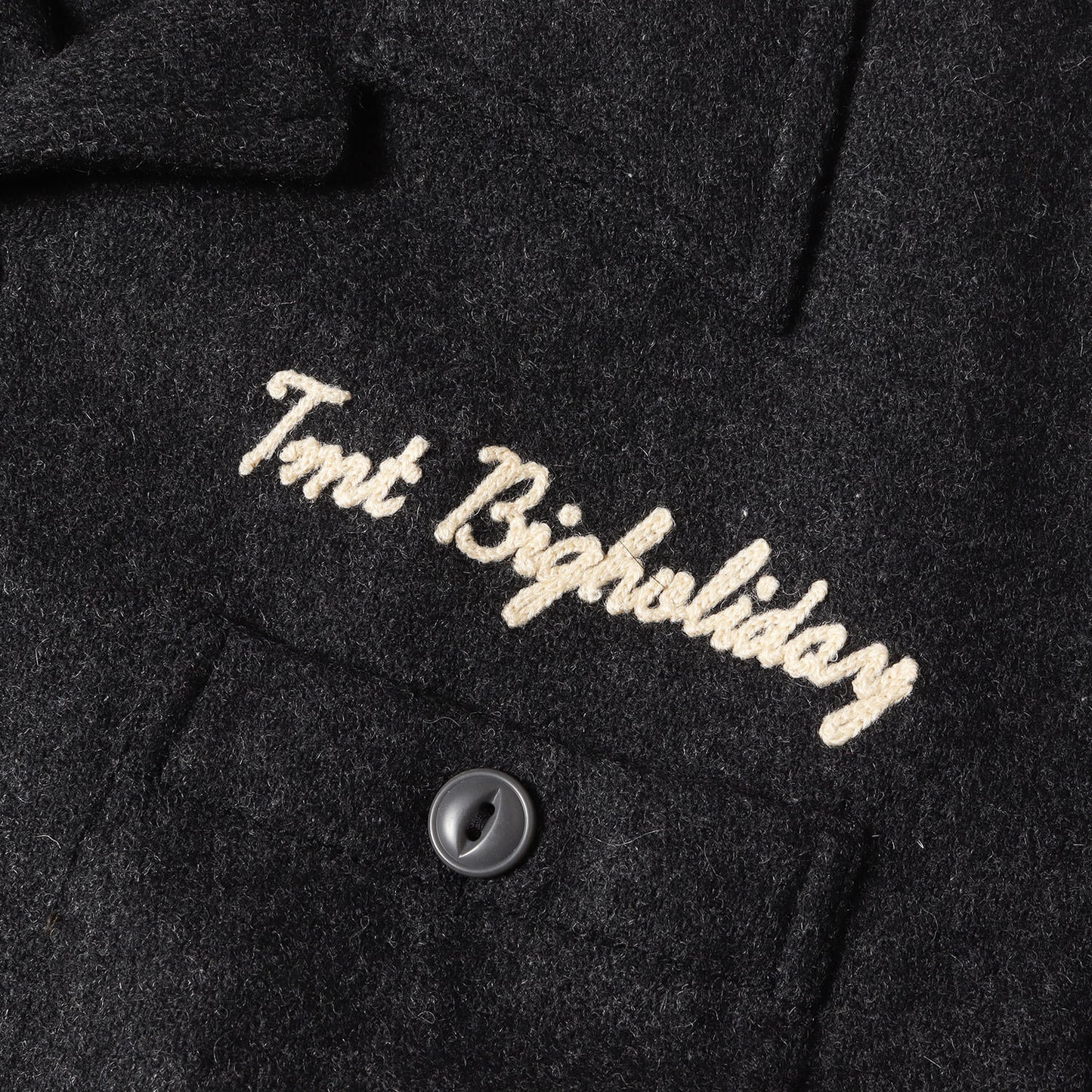 チェーン刺繍ロゴ オープンカラー ウールシャツ