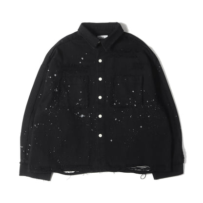 24AW ペイント&ダメージ加工 オーバーサイズ ツイル シャツ(DAMAGE FLANNEL SHIRTS)
