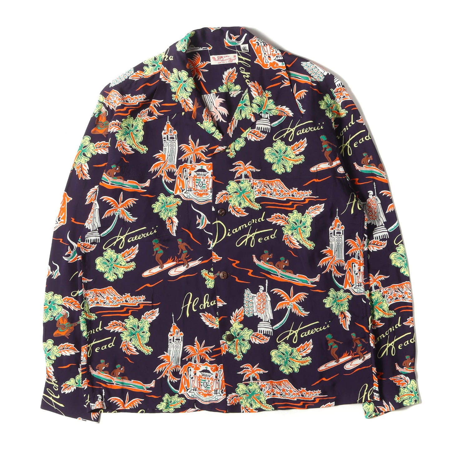 20SS ハワイ柄 レーヨン 長袖 アロハシャツ(ALOHA HAWAII)