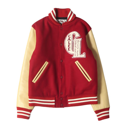 ワッペン付き 袖レザー メルトンウール スタジャン