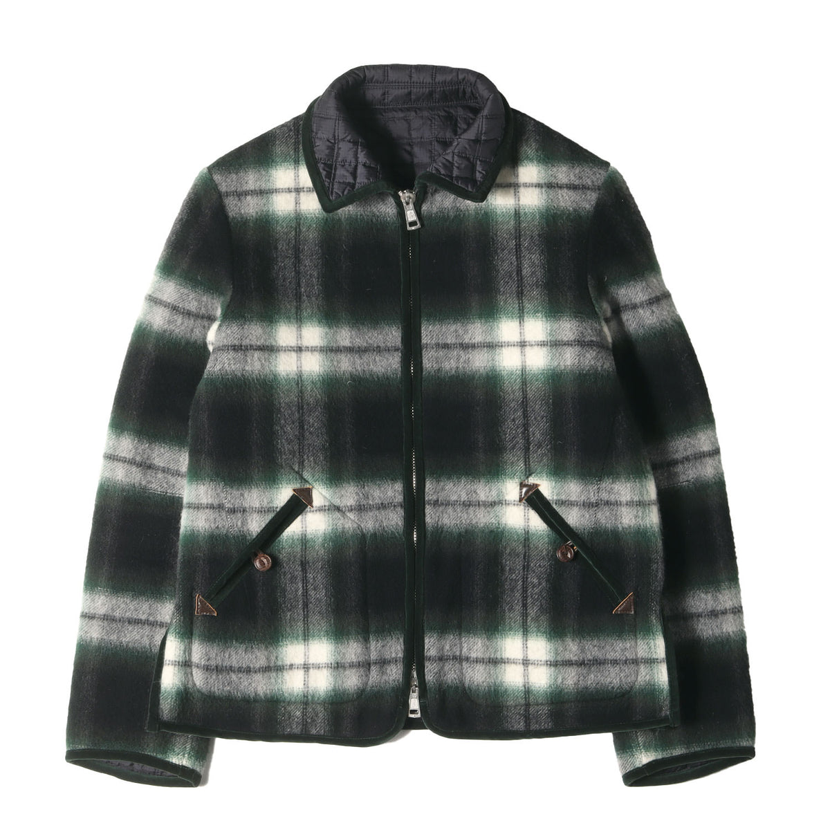 09AW A CLOSED FEELING期 チェック ウール リバーシブル キルティング ダウンジャケット