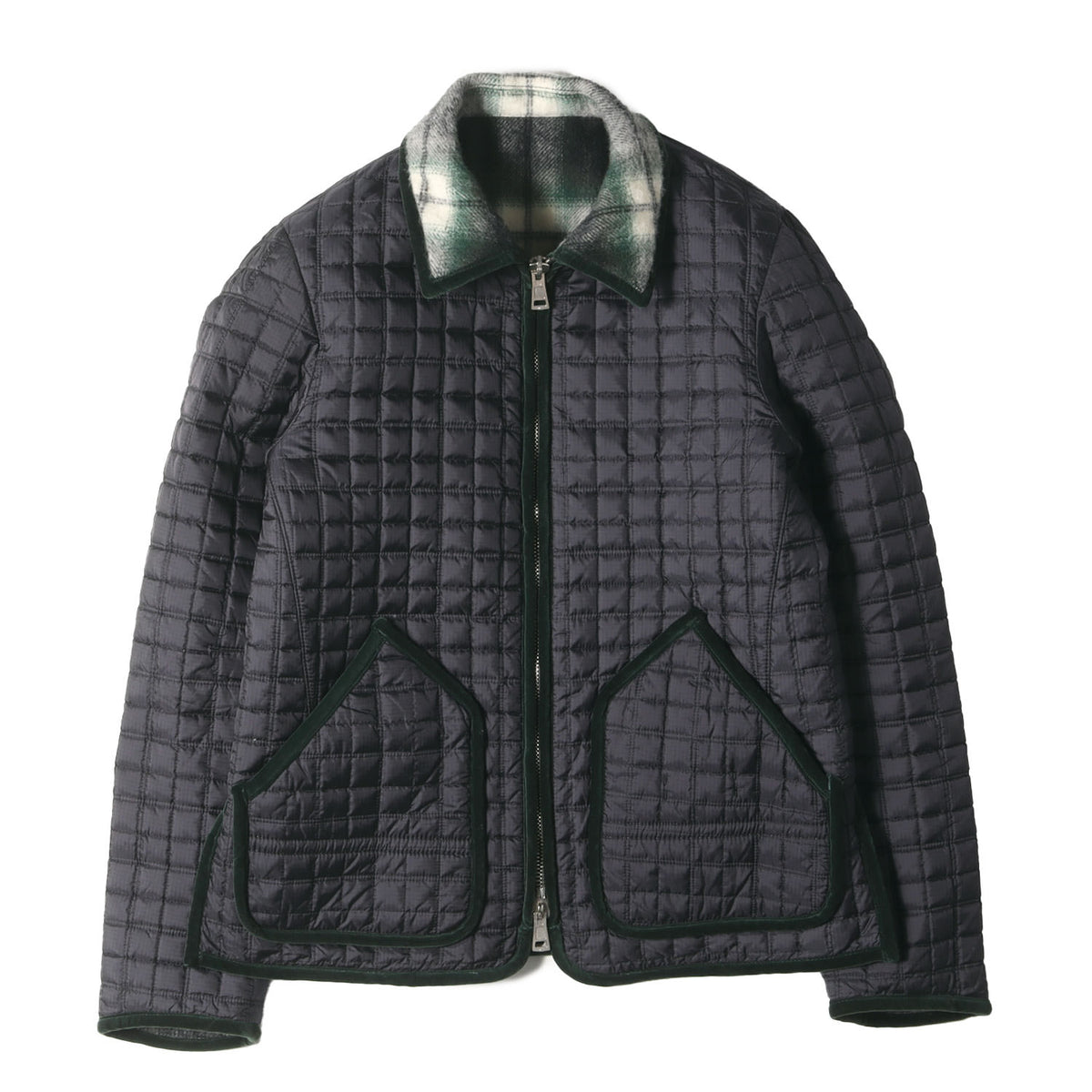 09AW A CLOSED FEELING期 チェック ウール リバーシブル キルティング ダウンジャケット
