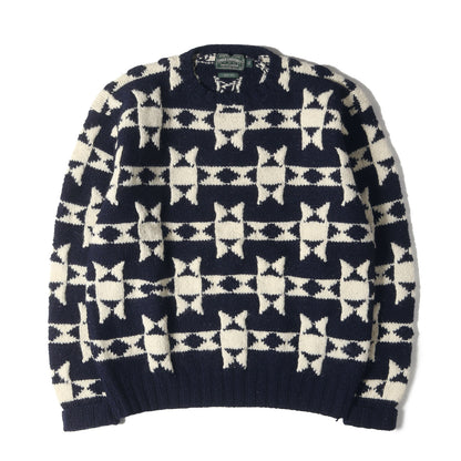 90s POLO COUNTRY 総柄 ハンドニット クルーネック セーター(HAND KNIT)