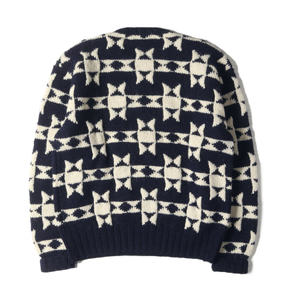 90s POLO COUNTRY 総柄 ハンドニット クルーネック セーター(HAND KNIT)