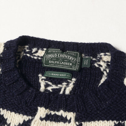 90s POLO COUNTRY 総柄 ハンドニット クルーネック セーター(HAND KNIT)