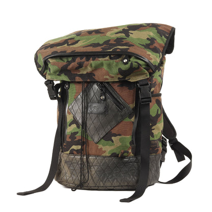 キルティングレザー コンビ カモフラージュ バックパック