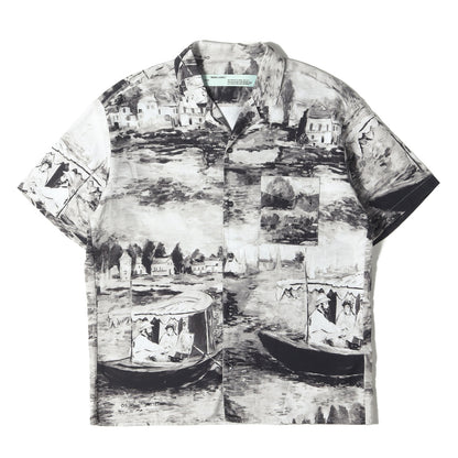 絵画 総柄 オープンカラー コットン 半袖シャツ