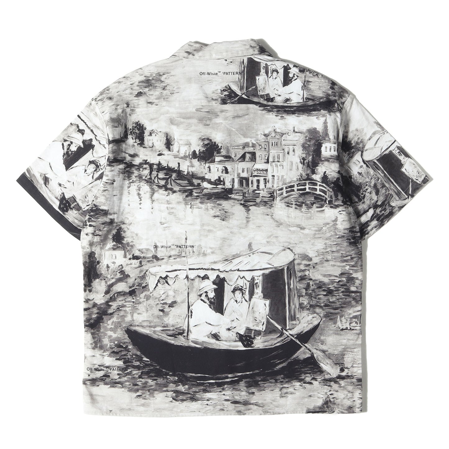 絵画 総柄 オープンカラー コットン 半袖シャツ