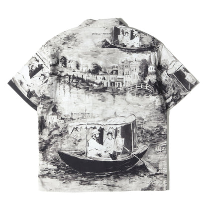 絵画 総柄 オープンカラー コットン 半袖シャツ