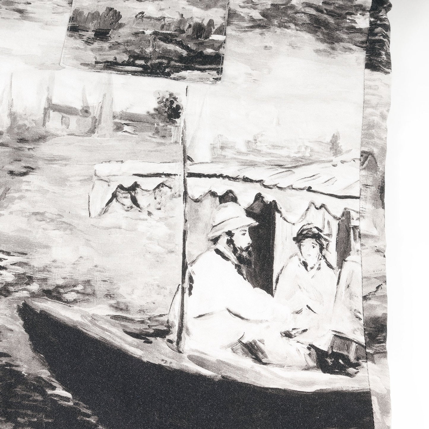 絵画 総柄 オープンカラー コットン 半袖シャツ