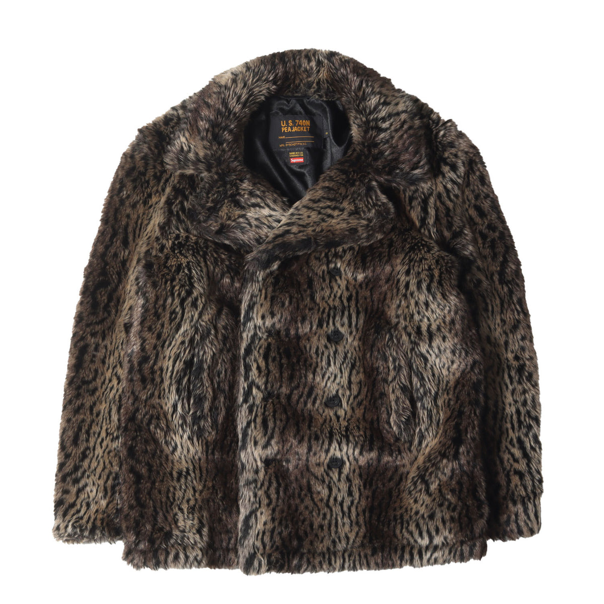×Schott レオパード柄 フェイクファー Pコート(Faux Fur Peacoat)
