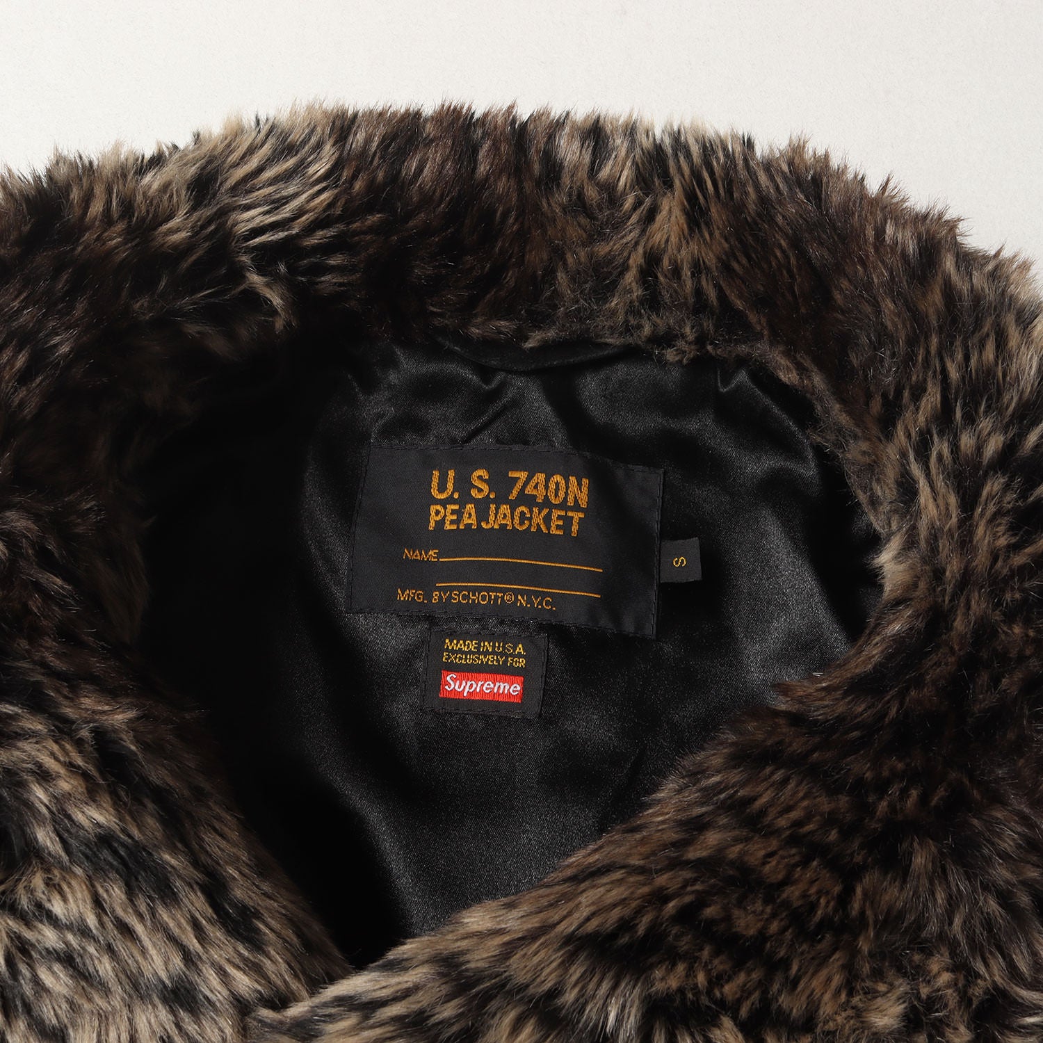 Supreme (シュプリーム) ×Schott レオパード柄 フェイクファー Pコート 
