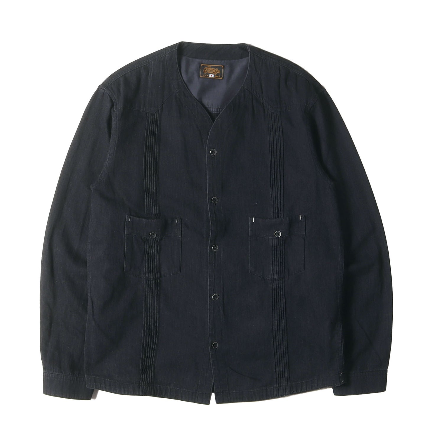 ピンタック ノーカラー デニムシャツ(PIN TUCK DENIM SHIRTS)