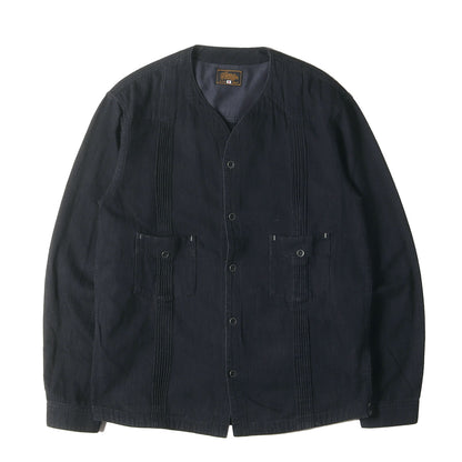 ピンタック ノーカラー デニムシャツ(PIN TUCK DENIM SHIRTS)