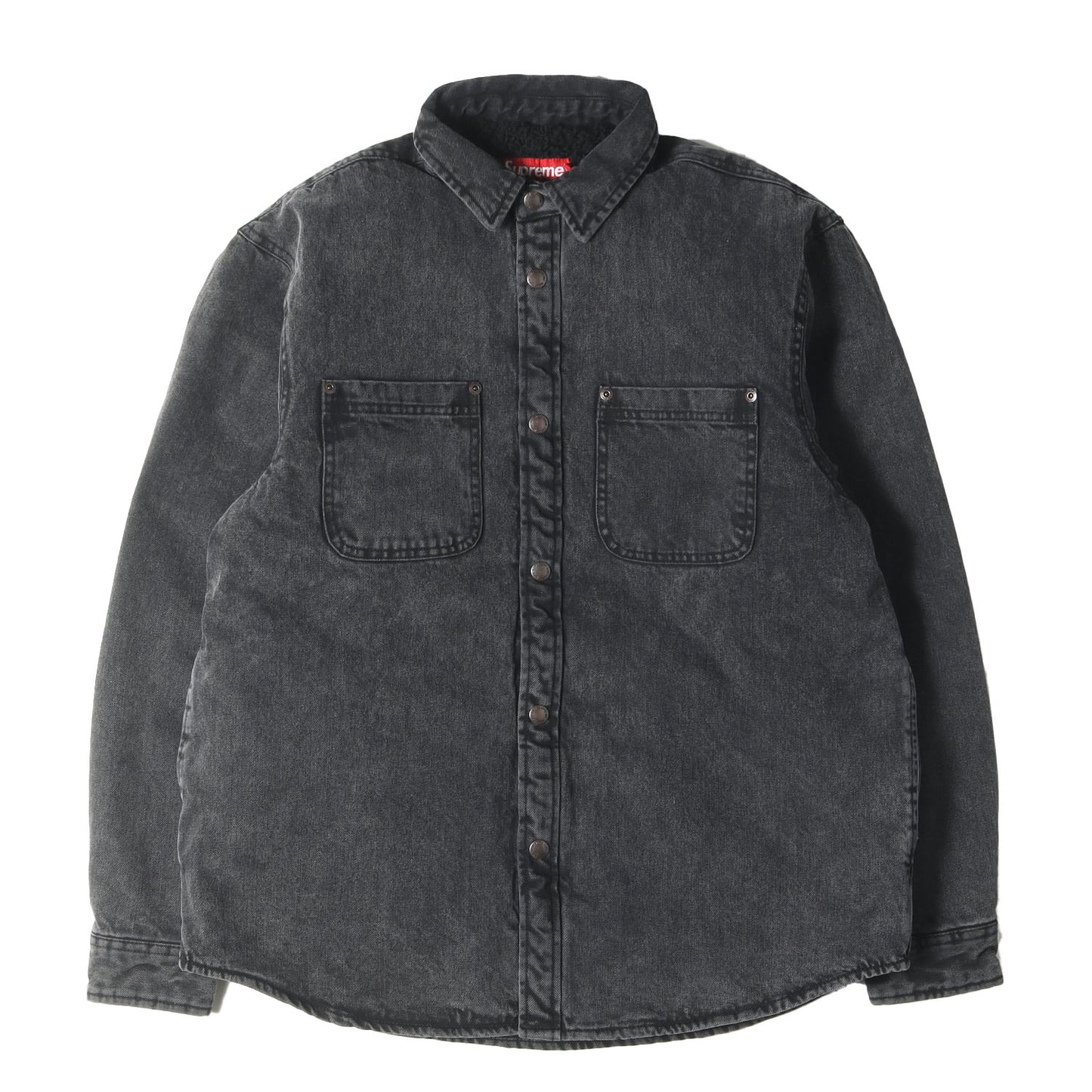 24AW アーチロゴ 裏地ボア デニム ワークシャツジャケット(Faux Shearling Lined Work Shirt)