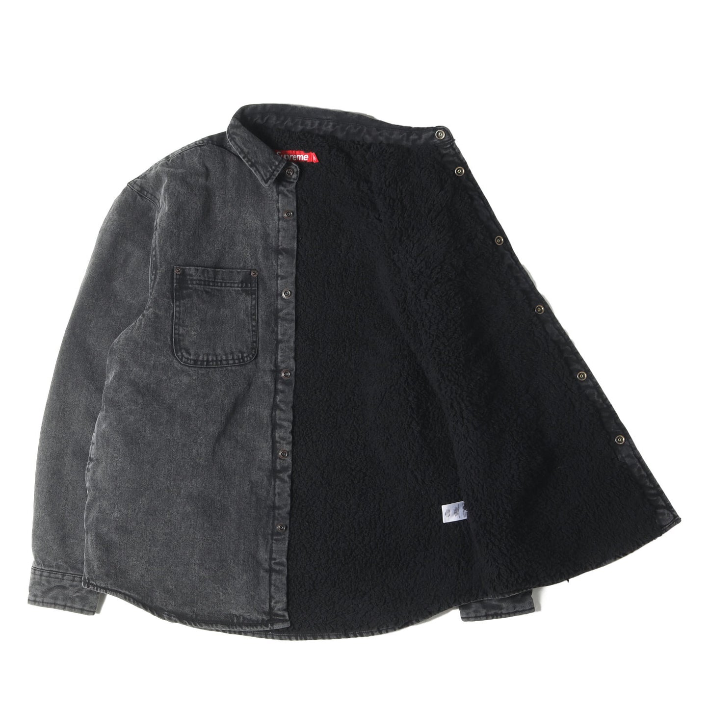 24AW アーチロゴ 裏地ボア デニム ワークシャツジャケット(Faux Shearling Lined Work Shirt)