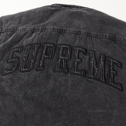24AW アーチロゴ 裏地ボア デニム ワークシャツジャケット(Faux Shearling Lined Work Shirt)