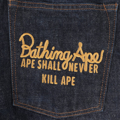 ロゴ刺繍 スリム テーパード デニムパンツ