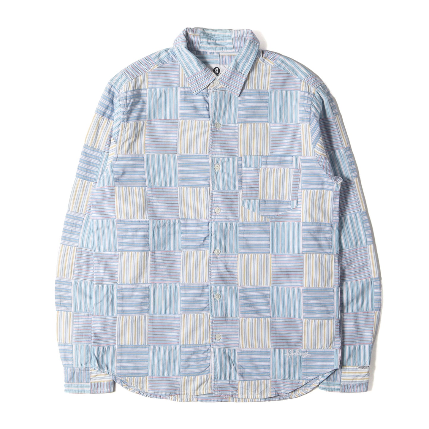 背ロゴ ストライプ パッチワークシャツ