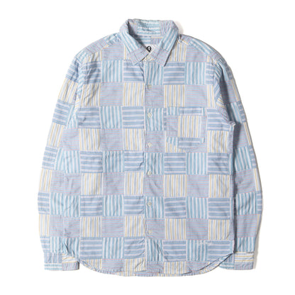 背ロゴ ストライプ パッチワークシャツ