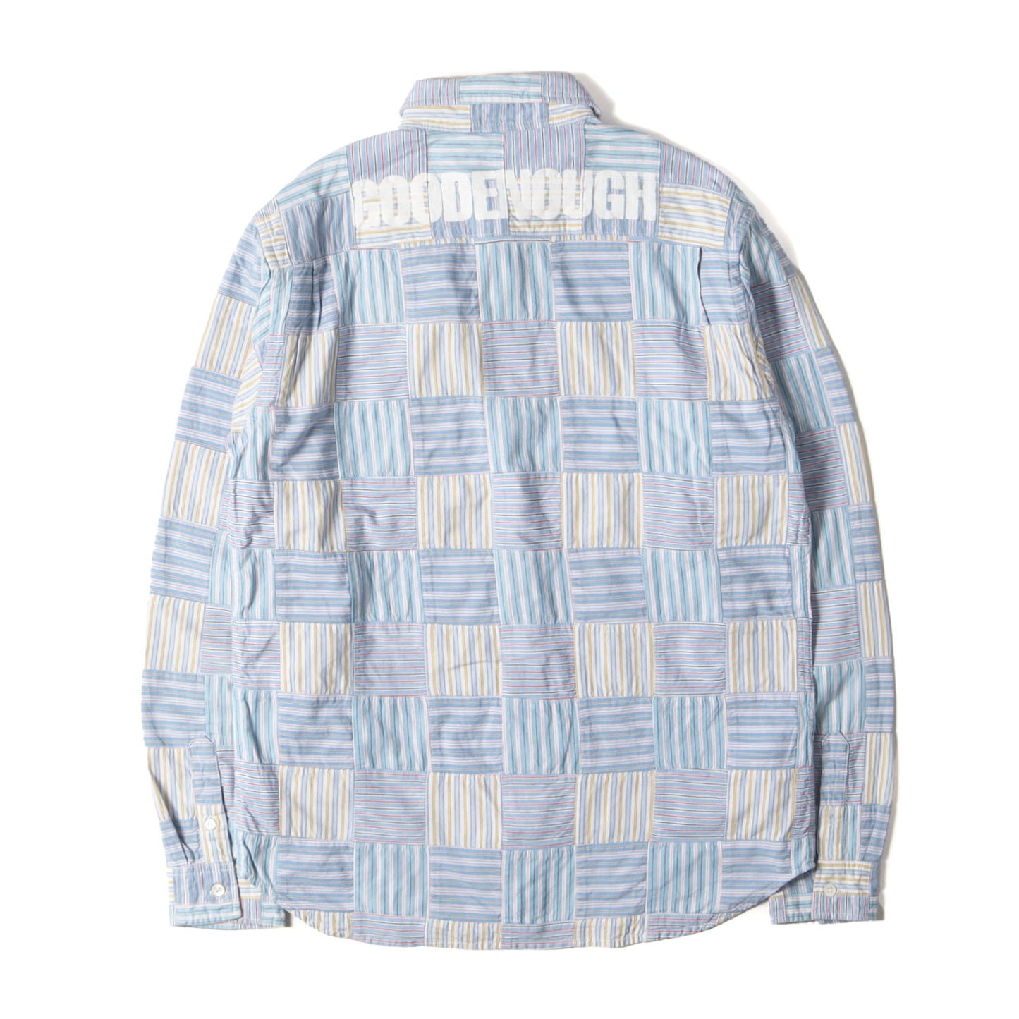 背ロゴ ストライプ パッチワークシャツ