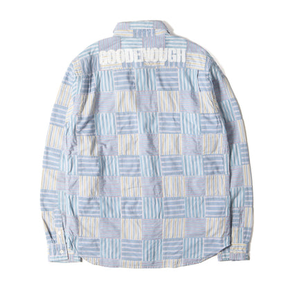 背ロゴ ストライプ パッチワークシャツ