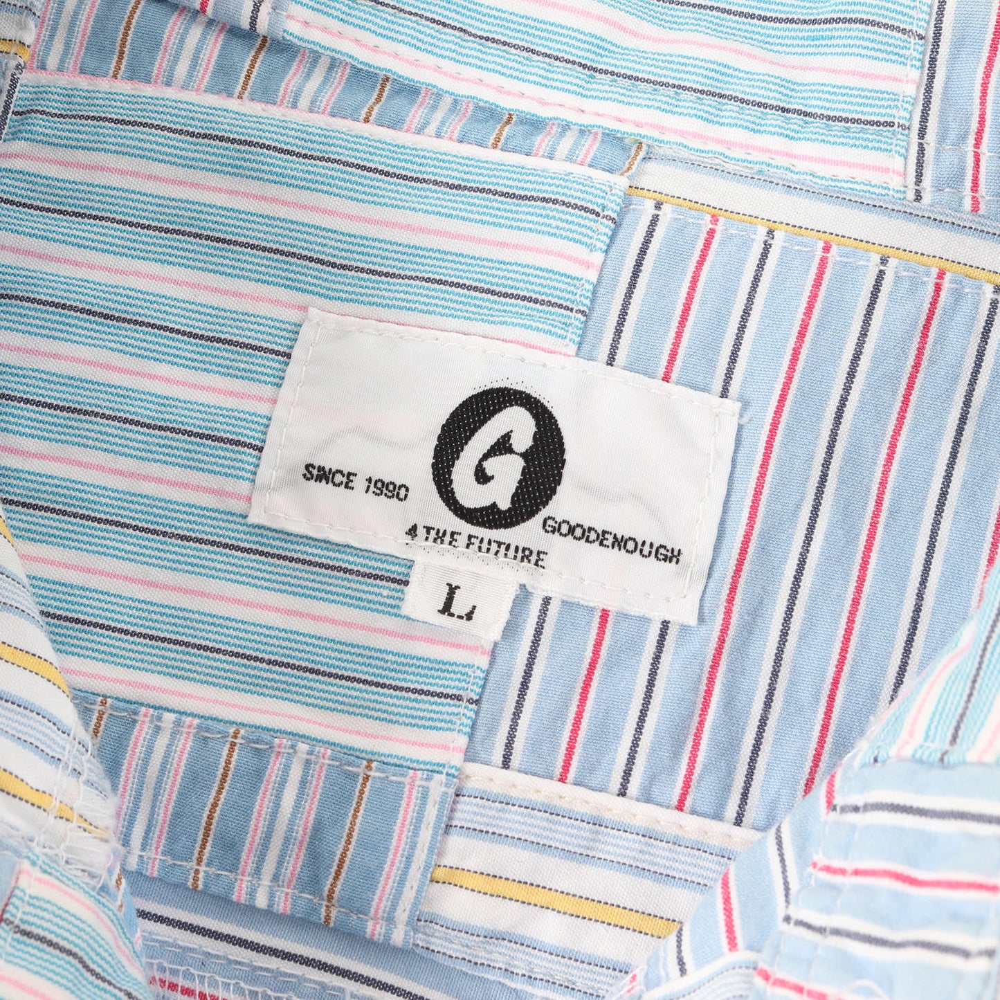 背ロゴ ストライプ パッチワークシャツ