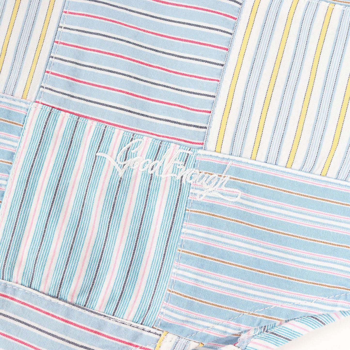 背ロゴ ストライプ パッチワークシャツ